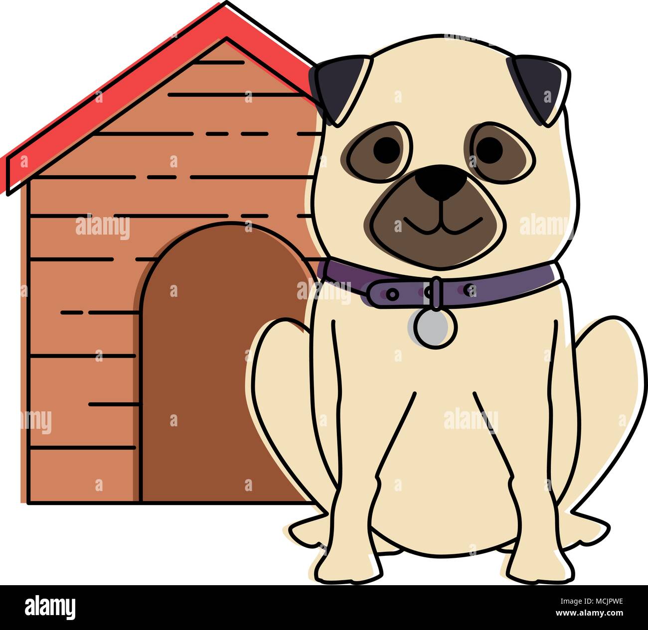 cute dog breed with wooden house character Stock Vector Image & Art - Alamy