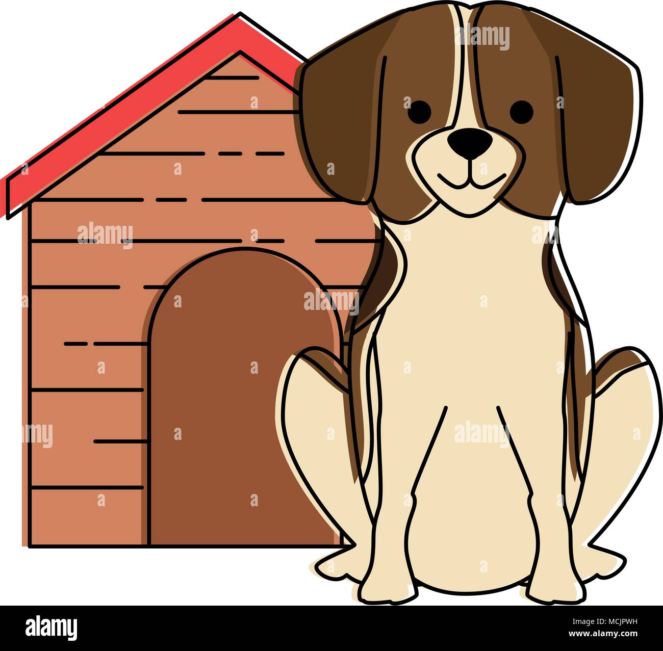 cute dog breed with wooden house character Stock Vector Image & Art - Alamy