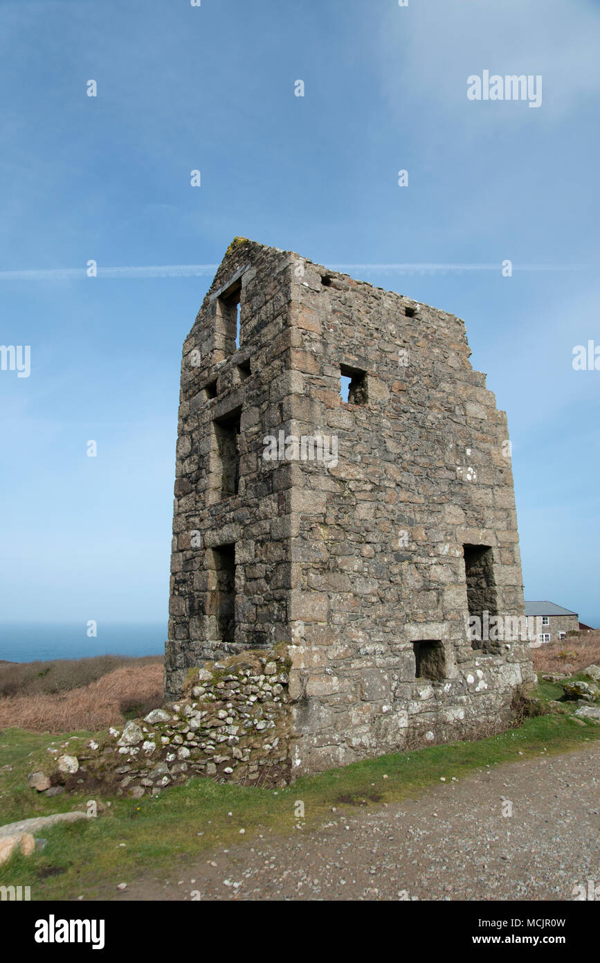 Carn Galver Tin Mine, Cornwall, UK. Remains of buildings. Stock Photo