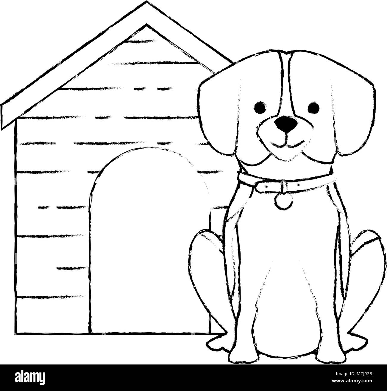cute dog breed with wooden house character Stock Vector Image & Art - Alamy