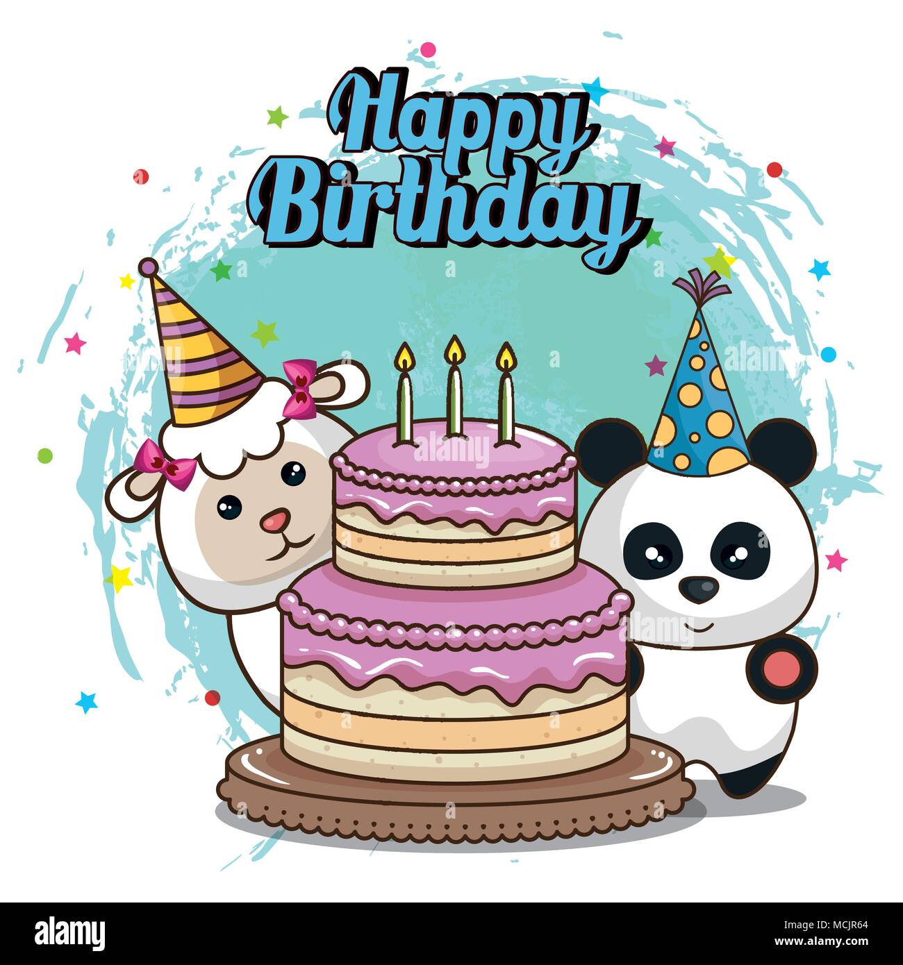 happy birthday card with cute animals Stock Vector Image & Art - Alamy