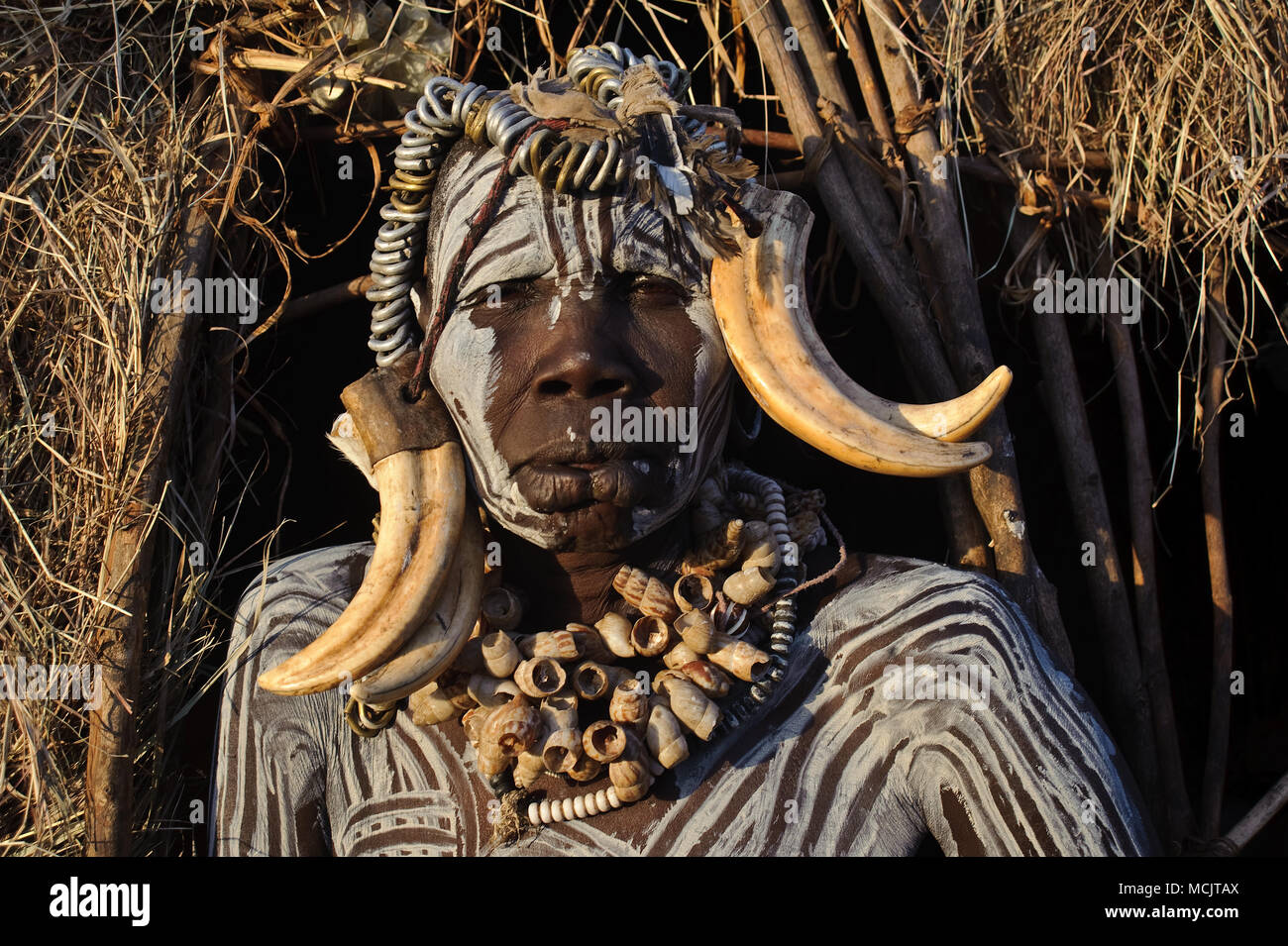 Woman belonging to the Mursi tribe ( Ethiopia) Stock Photo