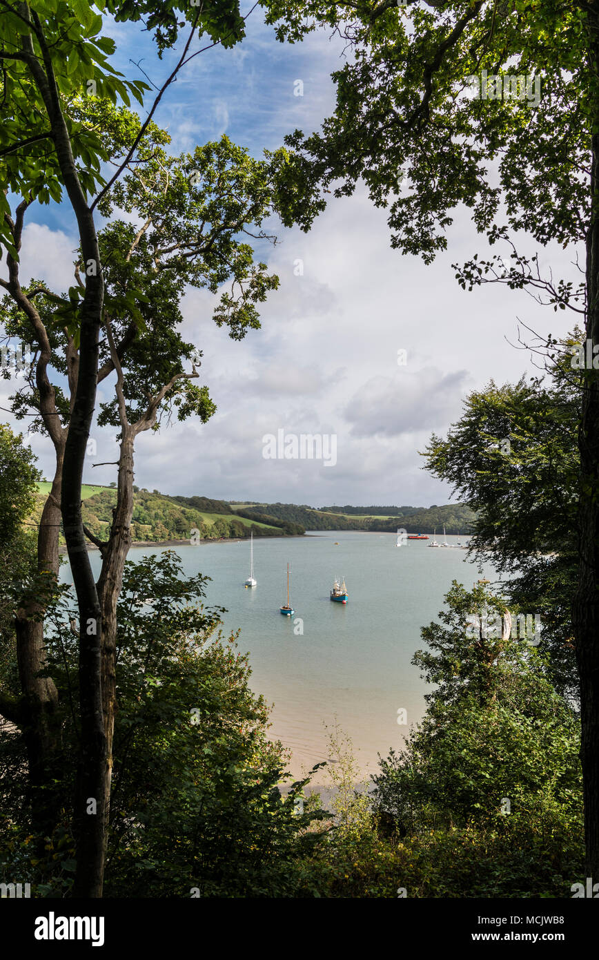 View upriver of River Fal near King Harry Ferry in Cornwall Stock Photo