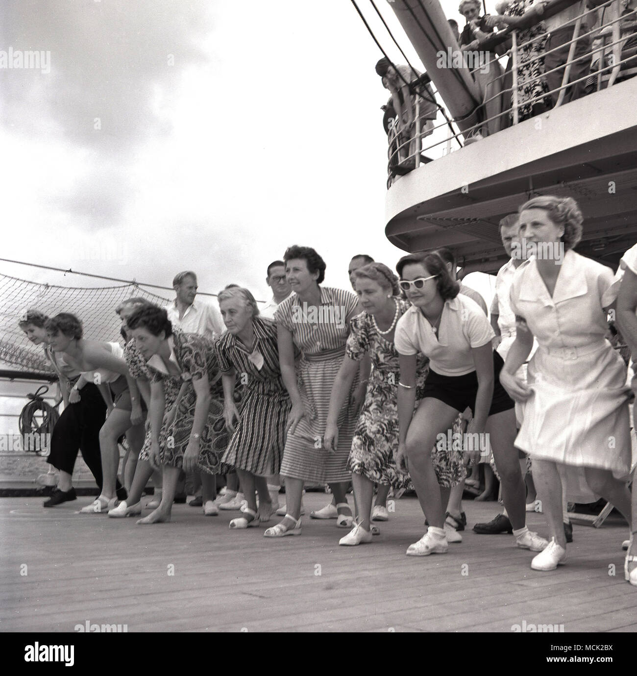 1961, historical, female passengers line-up ready to take part in a running  deck game on-board the RMS Windsor Castle mailship on route to the Cape in  South Africa Stock Photo - Alamy
