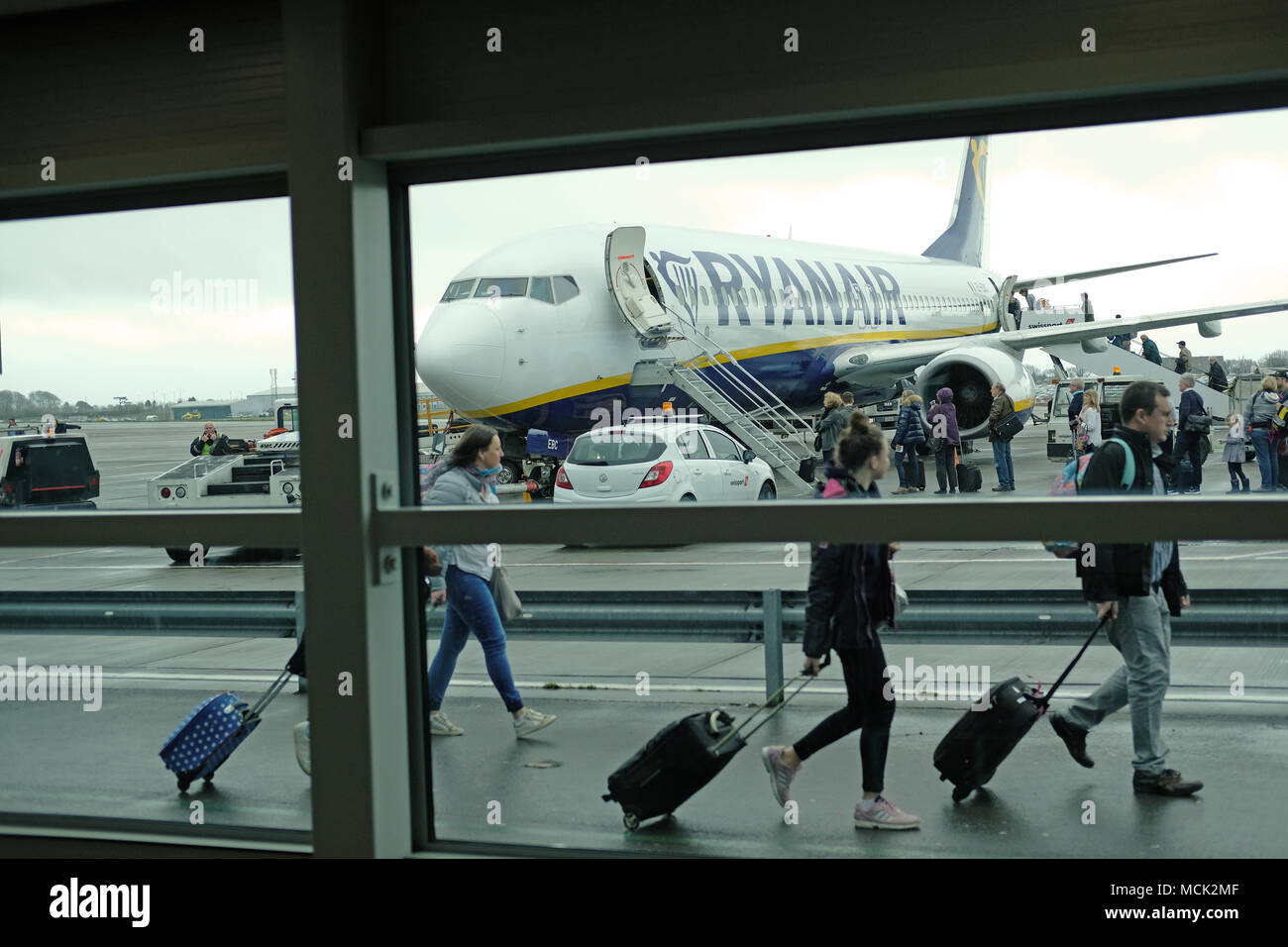 Passengers boarding a Ryanair plane at Bristol Airport. Stock Photo