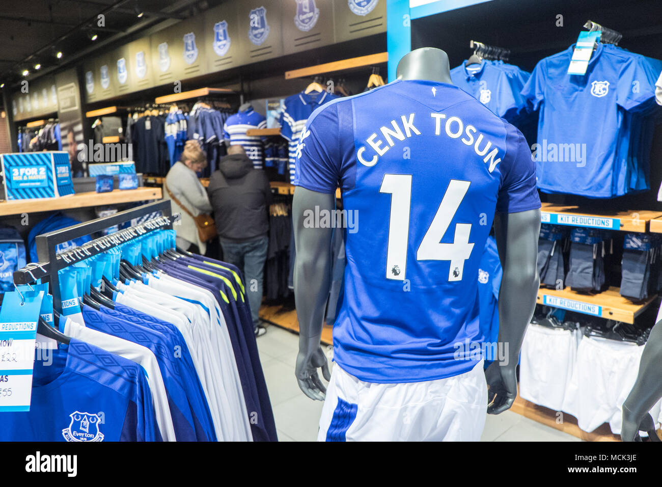 Everton Two,Everton,Football,Club,replica,kit,football shirts  shop,Liverpool  One,shopping,centre,retail,area,zone,Liverpool,Merseyside,UK,U.K.,Europe  Stock Photo - Alamy