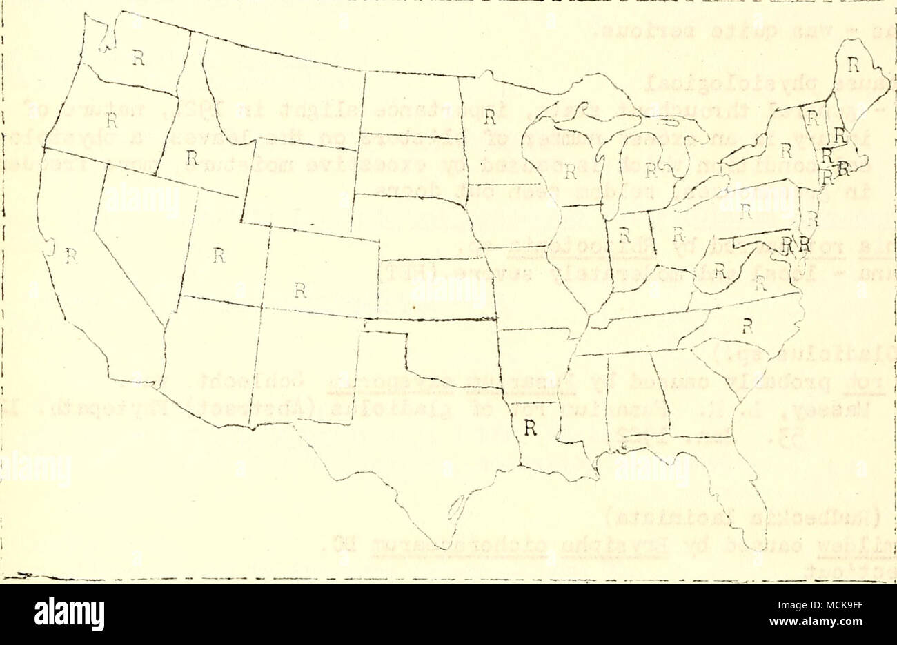 . Fig. 95- Geographical distribution of Pucca nia malvacearum on i^lthea rosea in the U. S,, as reported to the Plant Disease Survey . Leaf spot caused by Cerco spora althaeina Sacc. Delav/are, Minnesota. /mthracnose caused by Colletotrichum malvarum (B. &amp; C.) South. Delav/are - stem ard leaf infection. Root rot caused by Ozonium omnivorum Shear Texas - important, reduces the crop about 10%. HYDPviWGEA (Hydrangea hortensia) Leaf spot caused by Phyllosticta hydran^eae Ell. c; Ev. New York Frost in,jury Ohio IRIS (Iris spp.) Sclerotium caused by Sclerotium rolfsii Sacc. California - to all a Stock Photo