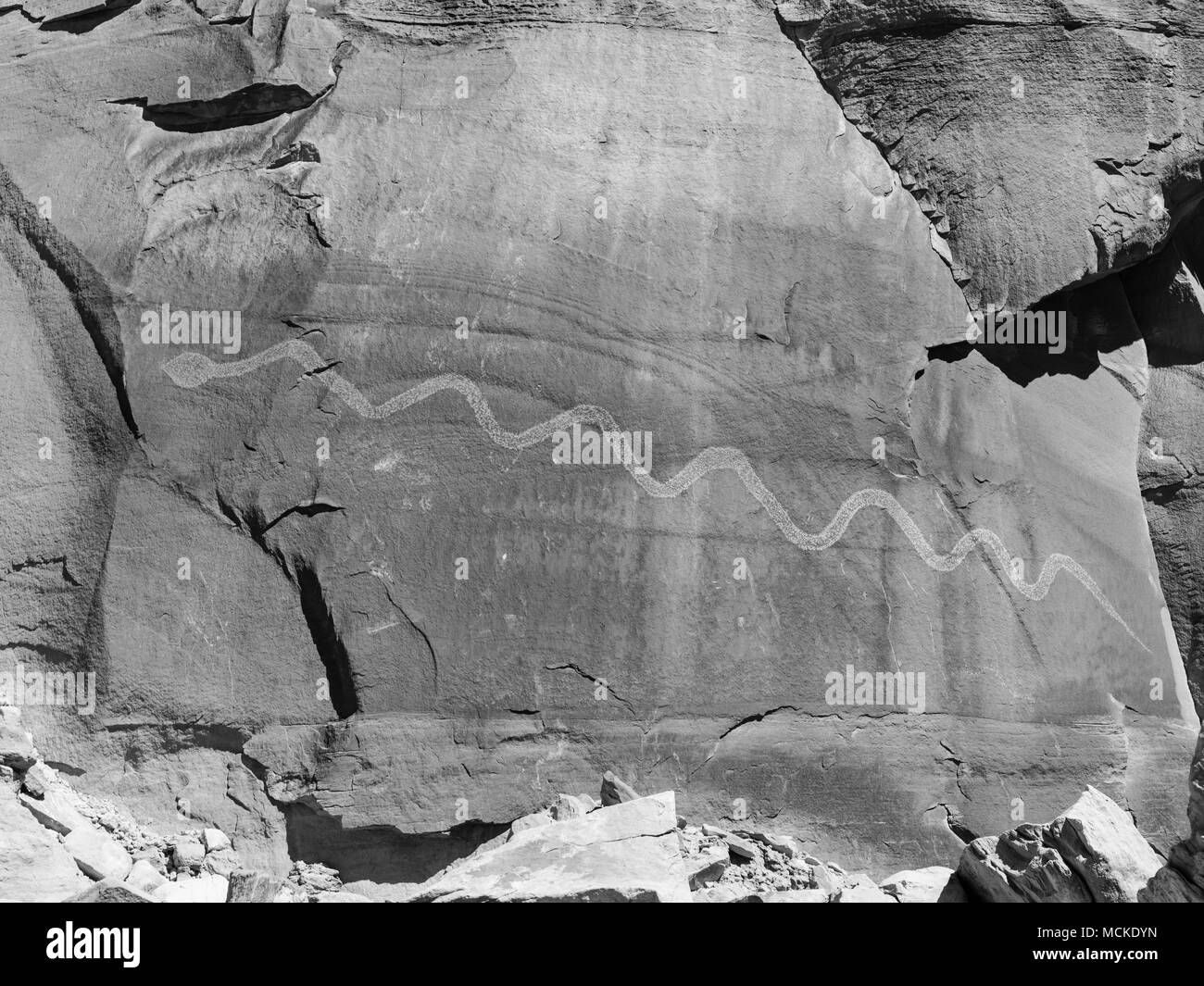 The Solstice Snake is an ancient archeoastronomy site near Moab, Utah. A shadow falls exactly on the snake's head on the summer solstice, marking the  Stock Photo