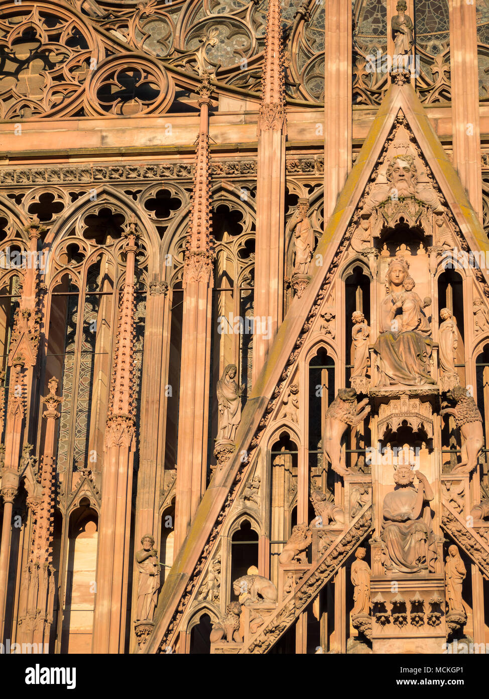 Details of the west facade of the Cathedral of Our Lady of Strasbourg Stock Photo