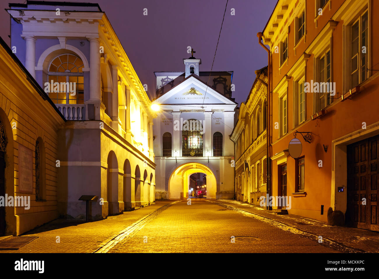 Gate of Dawn at night, Vilnius, Lithuania Stock Photo