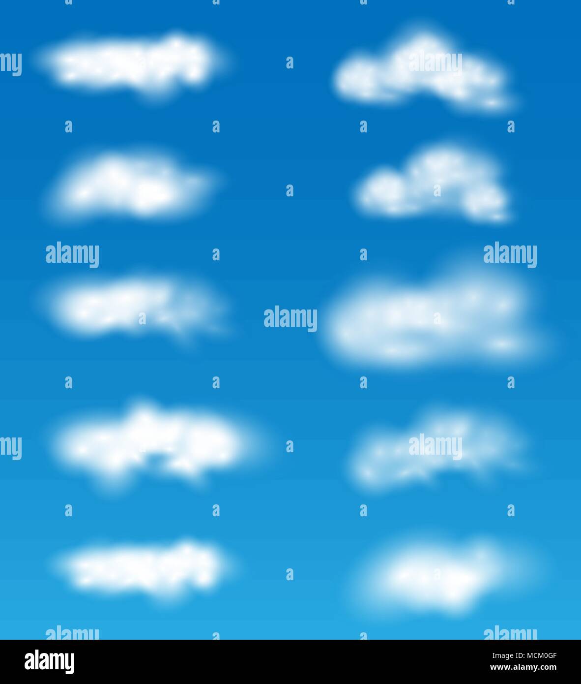 collection of vector realistic clouds on blue background Stock Vector