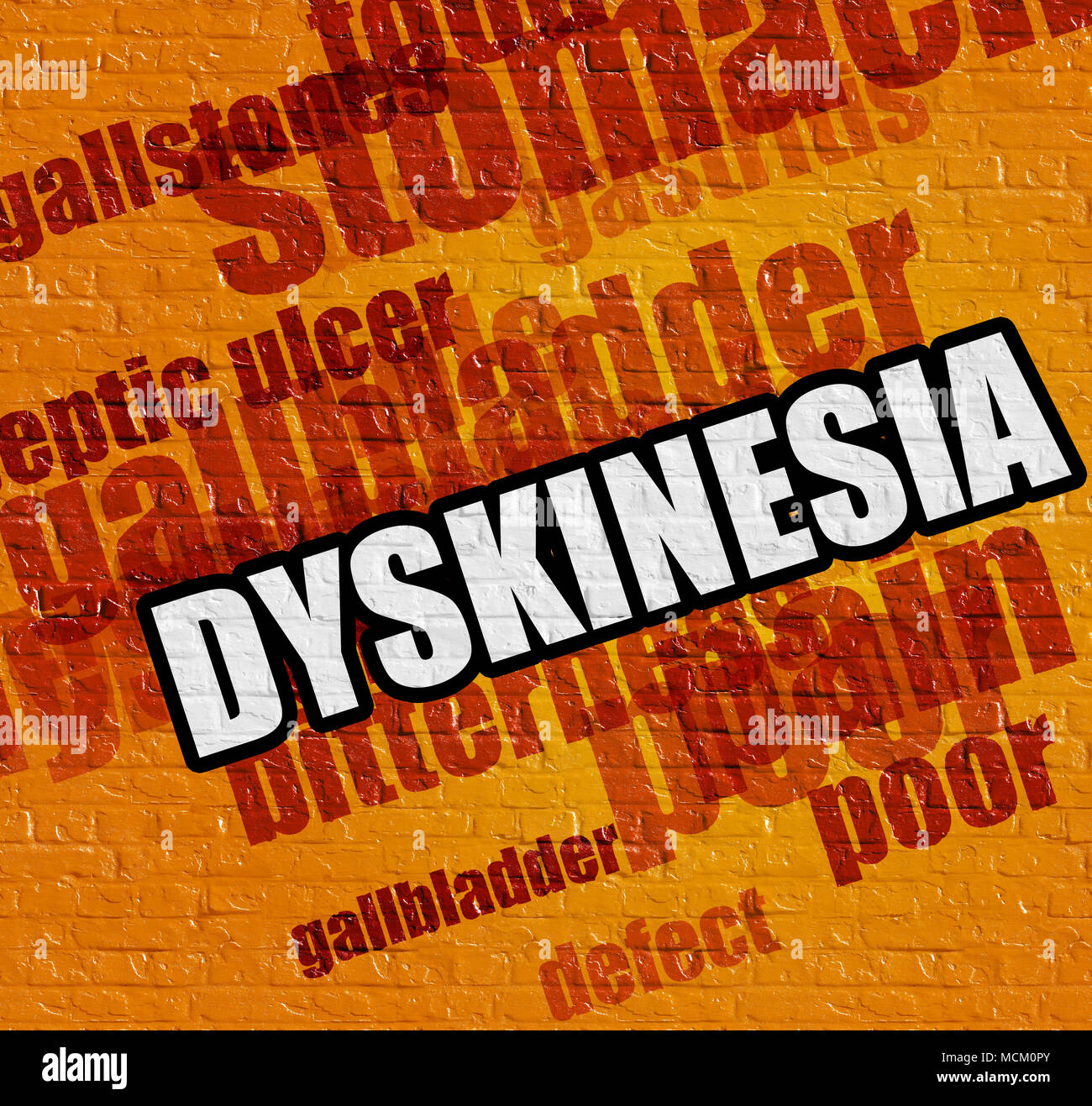 Health concept: Dyskinesia on the Yellow Wall . Stock Photo