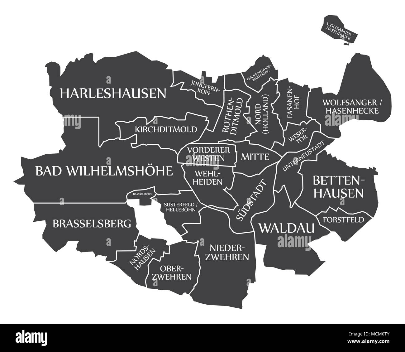 Kassel city map Germany DE labelled black illustration Stock Vector