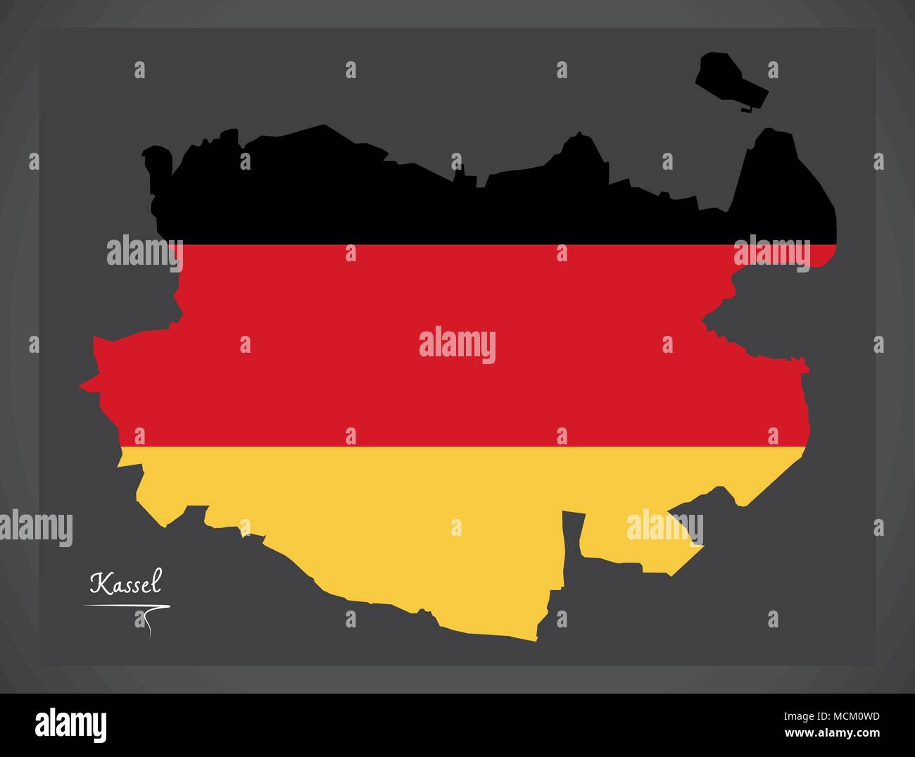 Kassel map with German national flag illustration Stock Vector