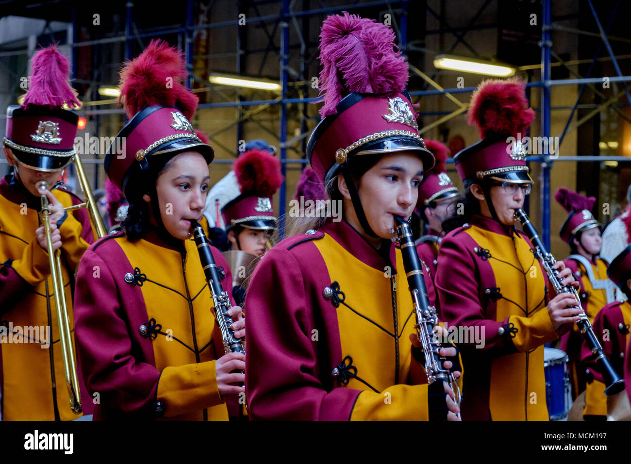 Students from St Raymond School Band, East Rockaway, NY, with