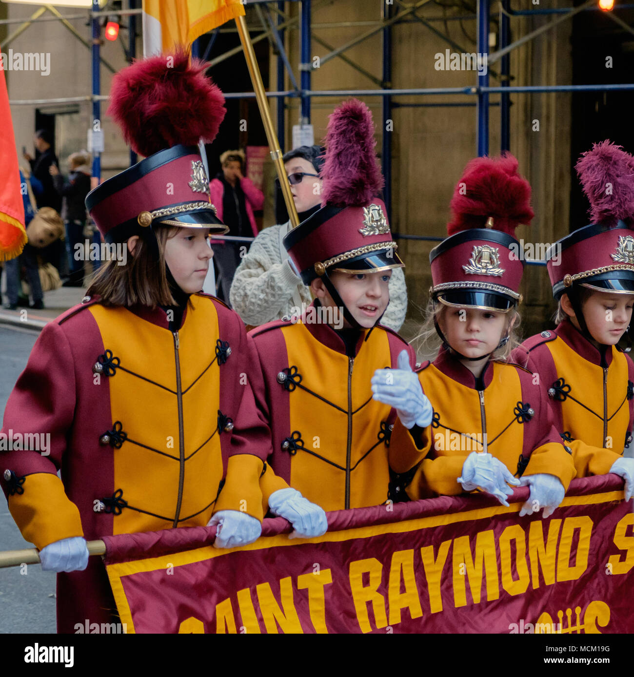Four young school girls from St. Raymond School Band, East Rockaway NY
