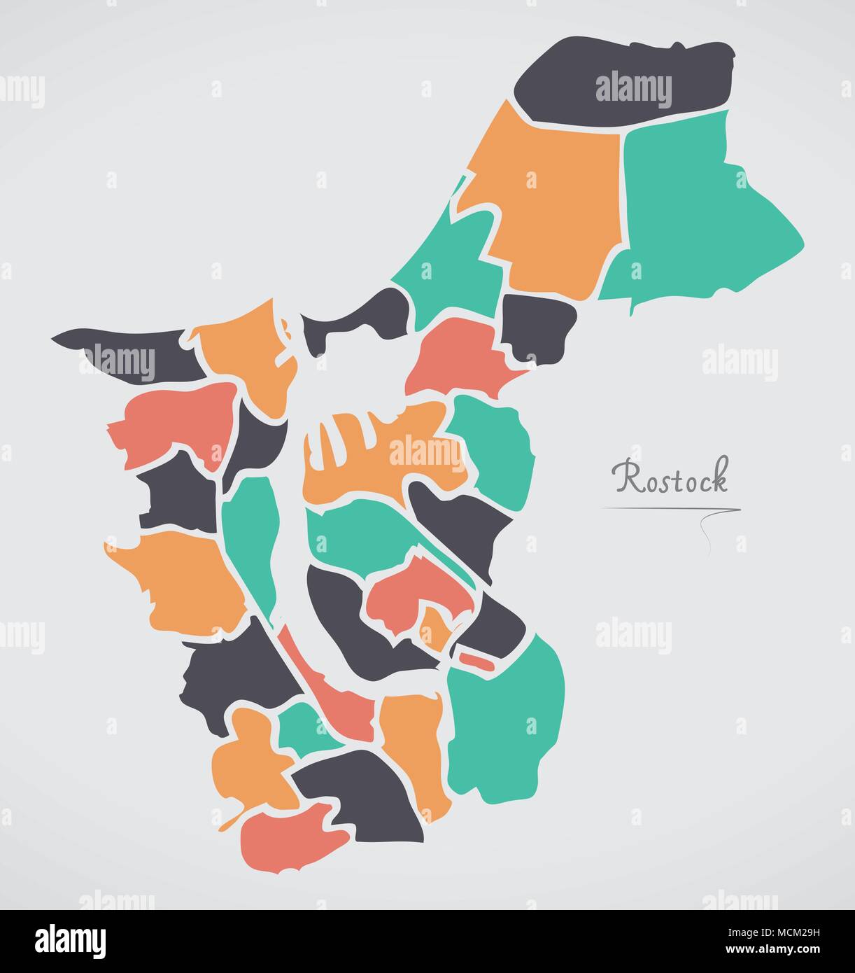 Rostock Map with boroughs and modern round shapes Stock Vector Image