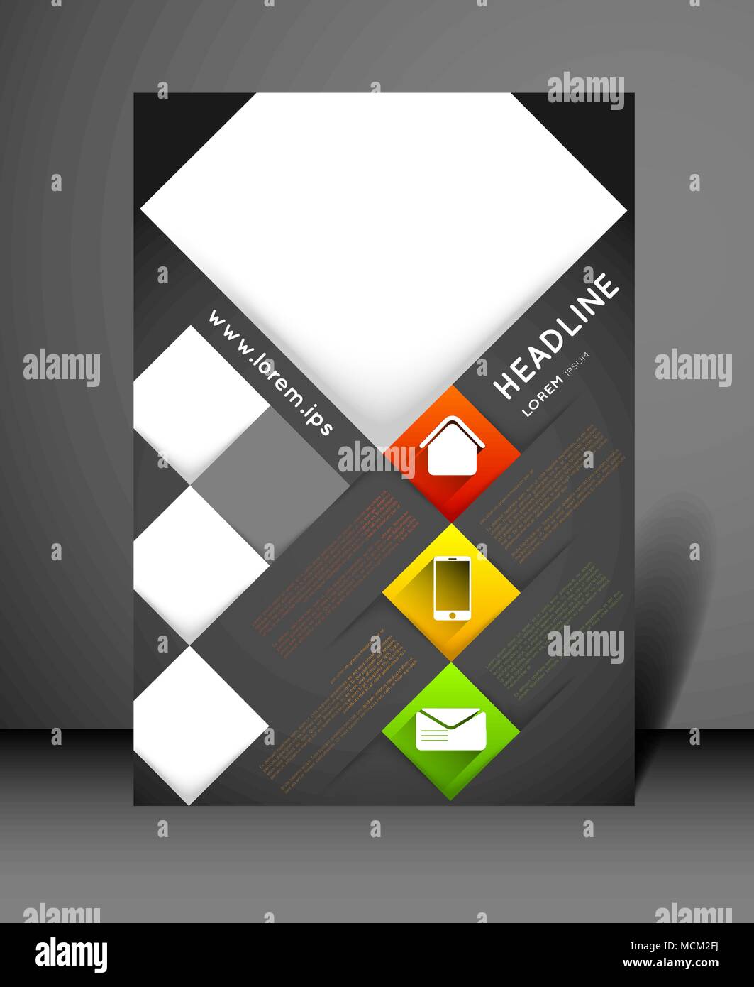 modern flyer design template with icons and squares, long shadow effect ...
