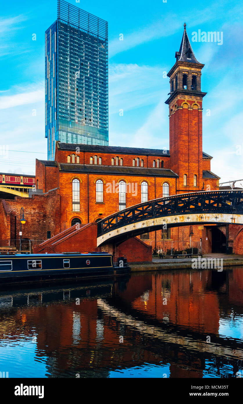 The Beetham Tower reflected in the Bridgewater Canal, Castlefield, Manchester Stock Photo