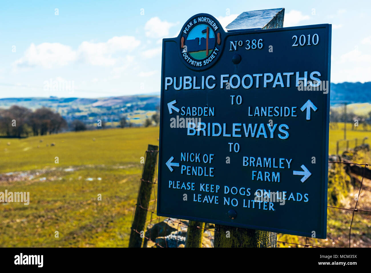 Rights of way sign on Wiswell Moor, an outlier of Pendle Hill, Lancashire, England Stock Photo