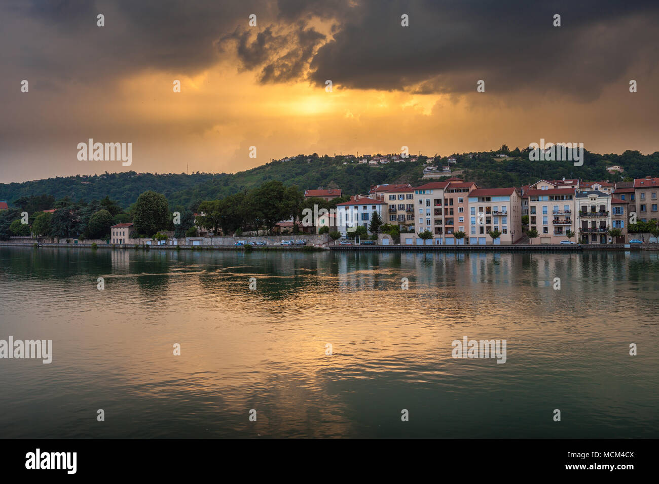 Saint-Romain-en-Gal, sunset on the Rhone, Vienne, france Stock Photo