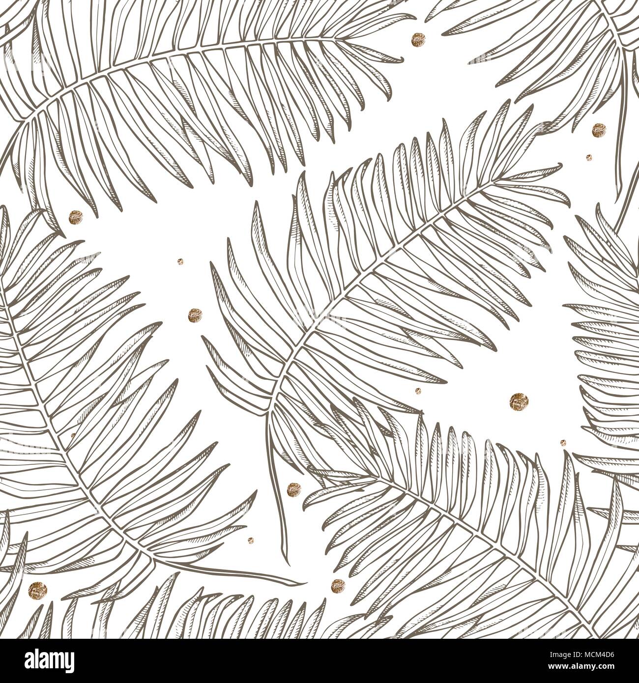 Jungle leaves seamless vector floral pattern background. Tropical palm ...