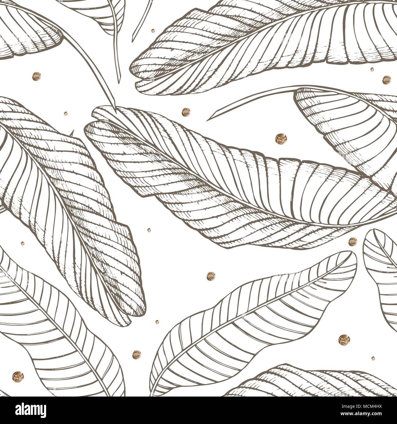 Jungle leaves seamless vector floral pattern background. Tropical palm ...