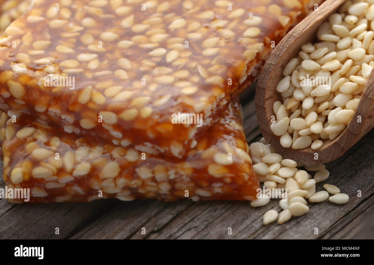 Sesame caramel candy very popular in Indian subcontinent Stock Photo