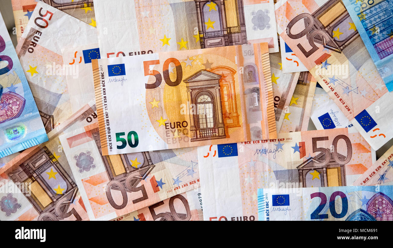 Money background euro cash banknotes 50 euro notes. Business finance cash  concept. Flat lay, copy space, from above, top view, horizontal Stock Photo  - Alamy