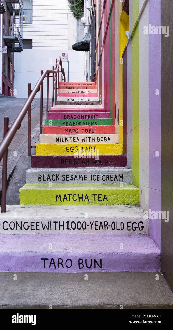 Frontal view of the Vinton Court Steps installation, mural by Erin Jang