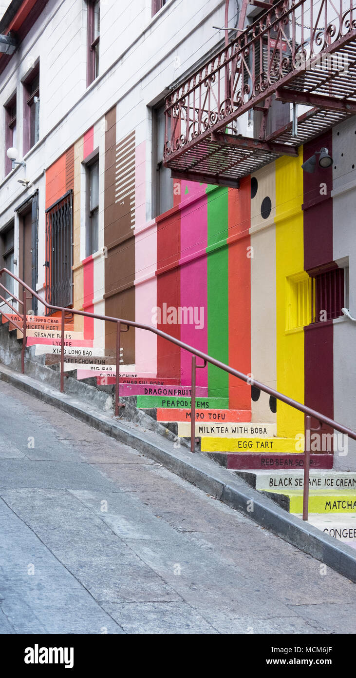 Angle view of the Vinton Court Steps installation, mural by Erin Jang