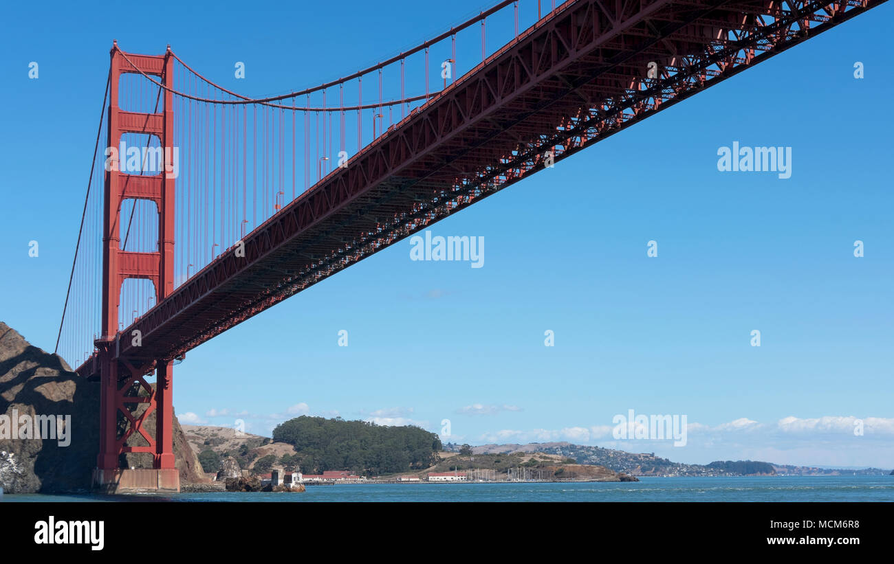 View towards the northern tower of Golden Gate Bridge, from
