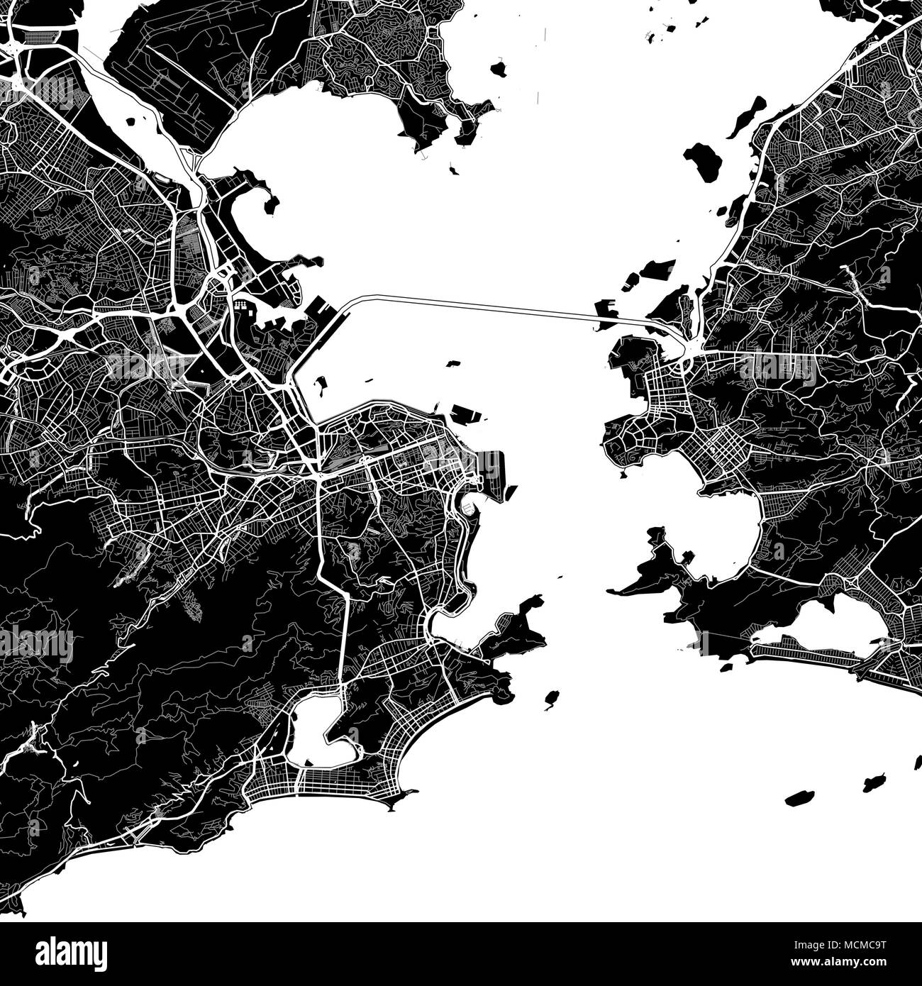 Area map of Rio de Janeiro, Brazil. Dark background version for infographic and marketing projects. This map of Rio de Janeiro, contains typical landm Stock Vector