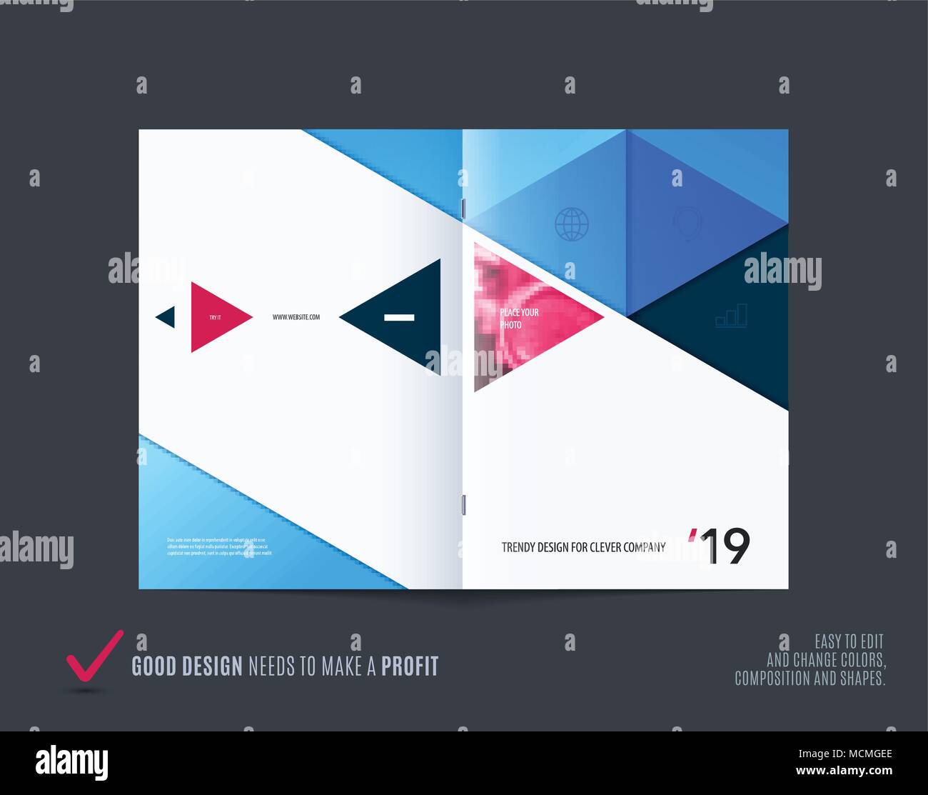 Abstract colourful blue brochure in material design paper cut style