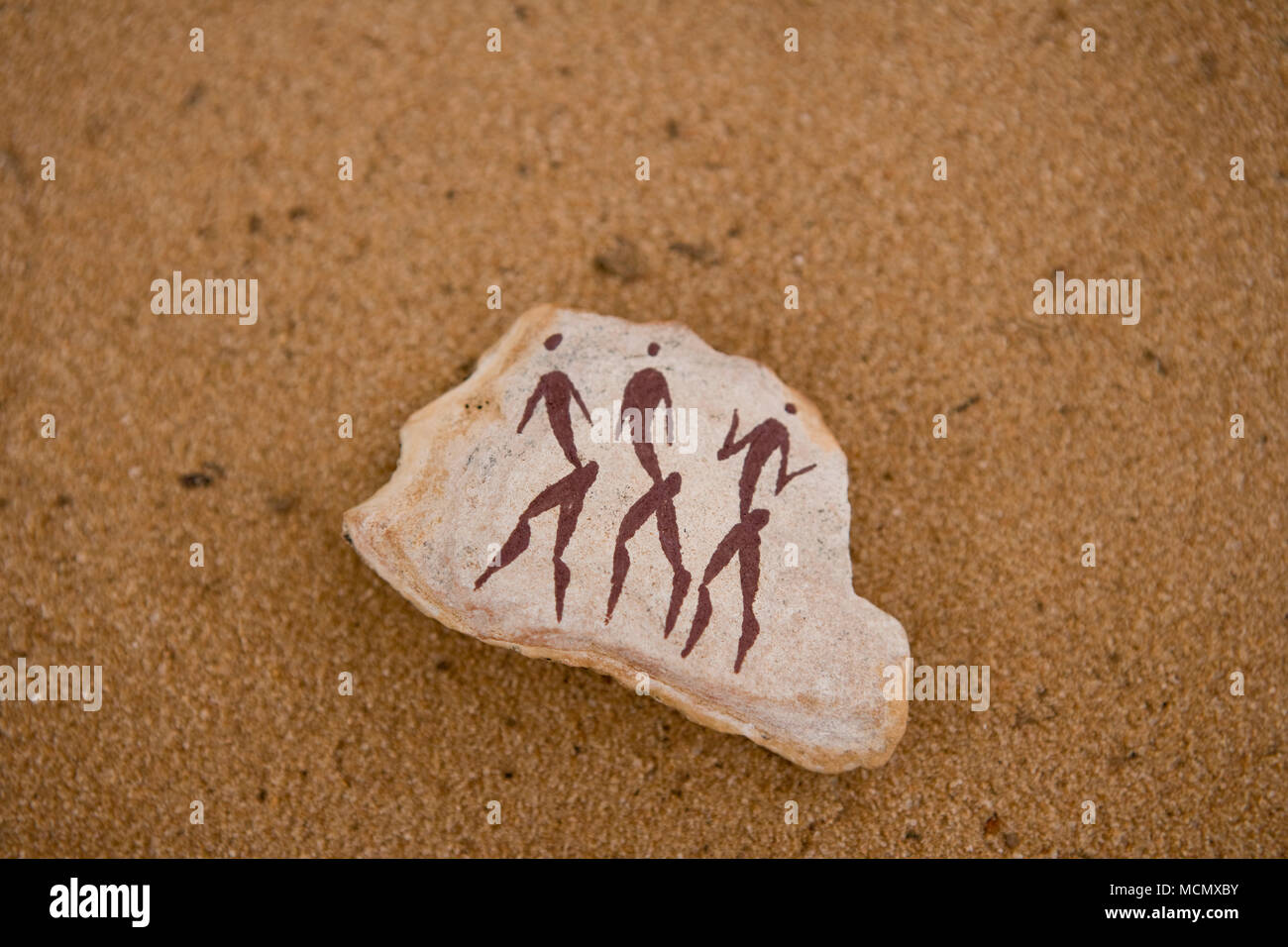 Close up of bushmen rock art on a pebble, Kgalagadi National Park, South Africa Stock Photo