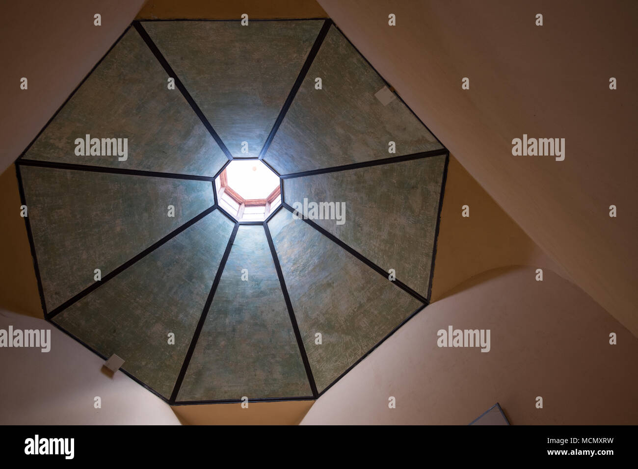 An open ceiling allowing light to enter the  entrance to the Instituto de Canarias museum, La Laguna, Tenerife. Stock Photo
