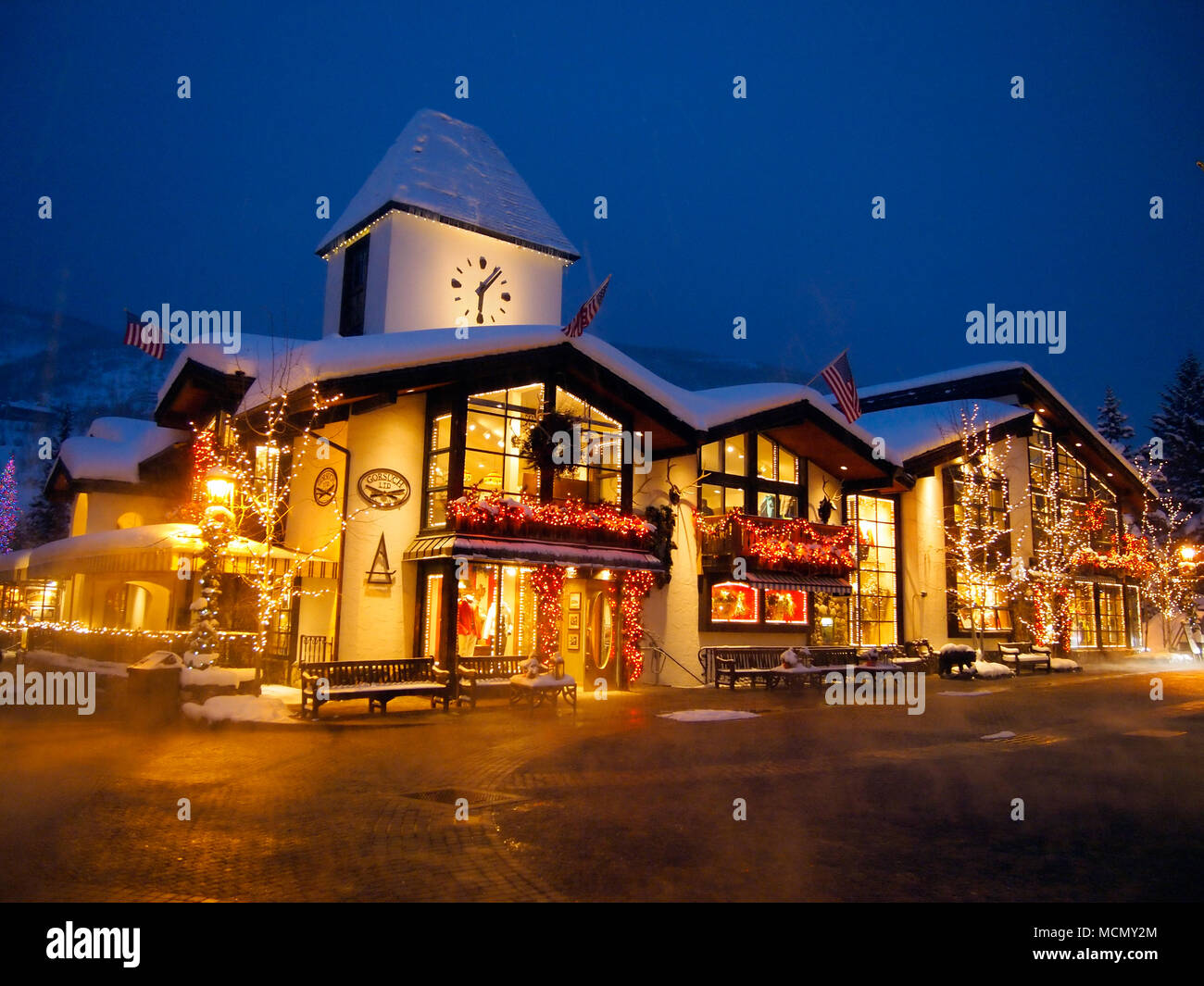 Vail, Colorado; town at night Stock Photo