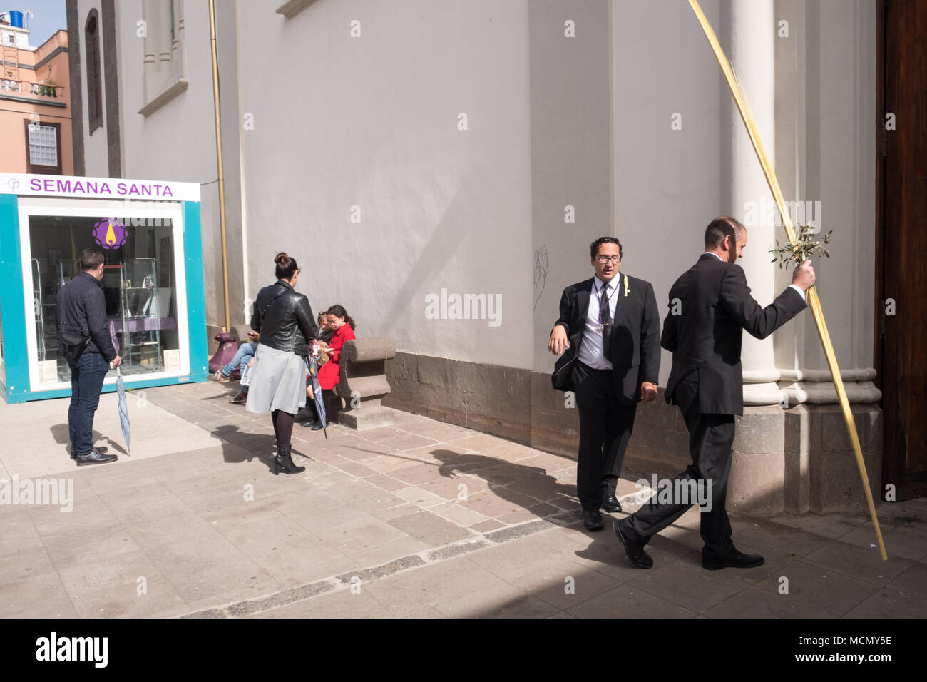 Tenerife, Canary Islands, Church officials on the Palm Sunday Holy Week procession in the town of Laguna. Stock Photo