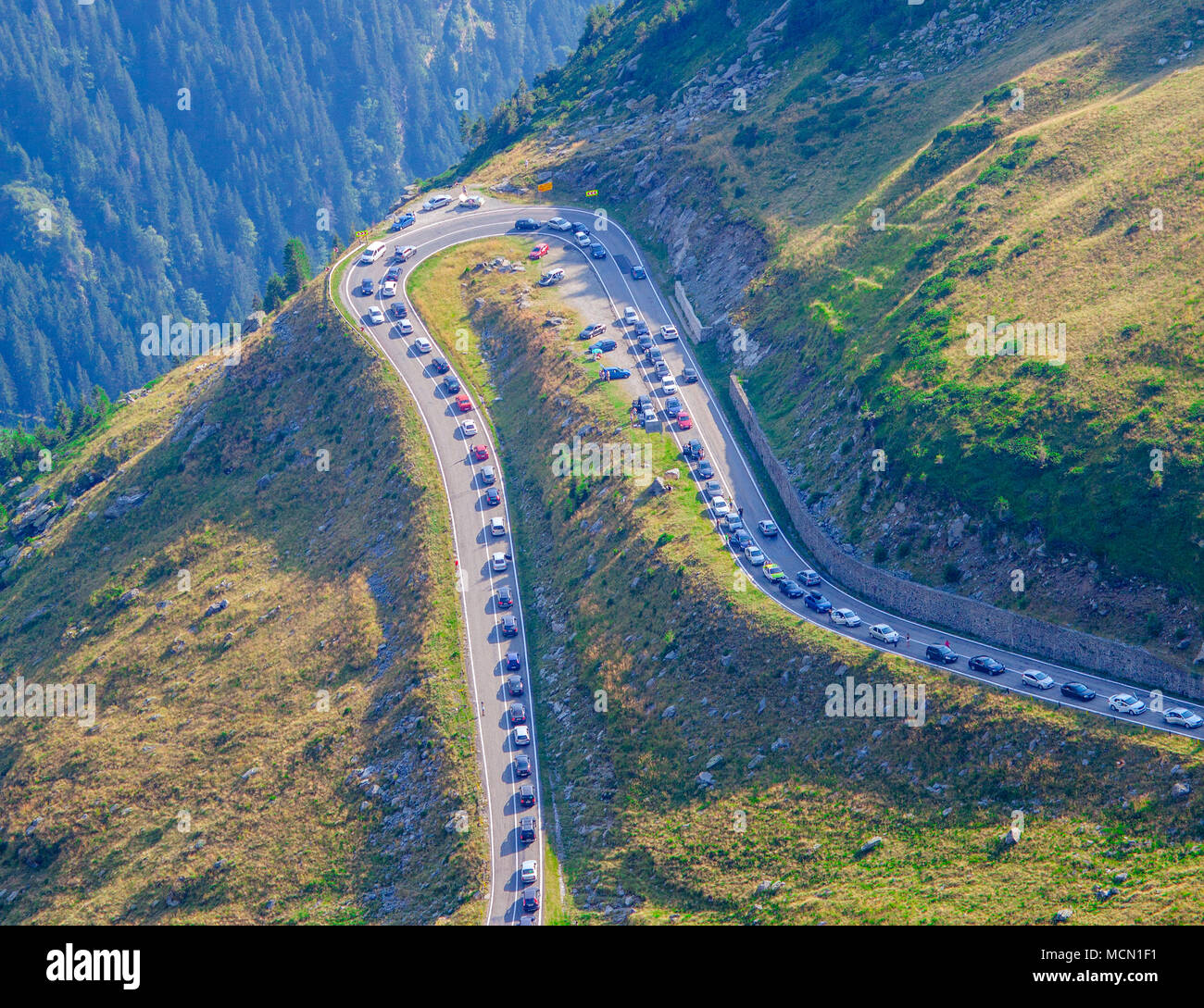 traffic jam on Transfagarasan mountain road, Romania Stock Photo - Alamy