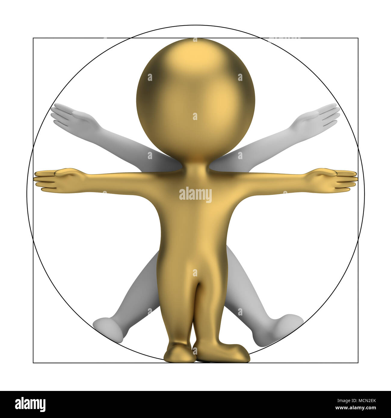 3d small people - vitruvian man. 3d image. Isolated white background. Stock Photo