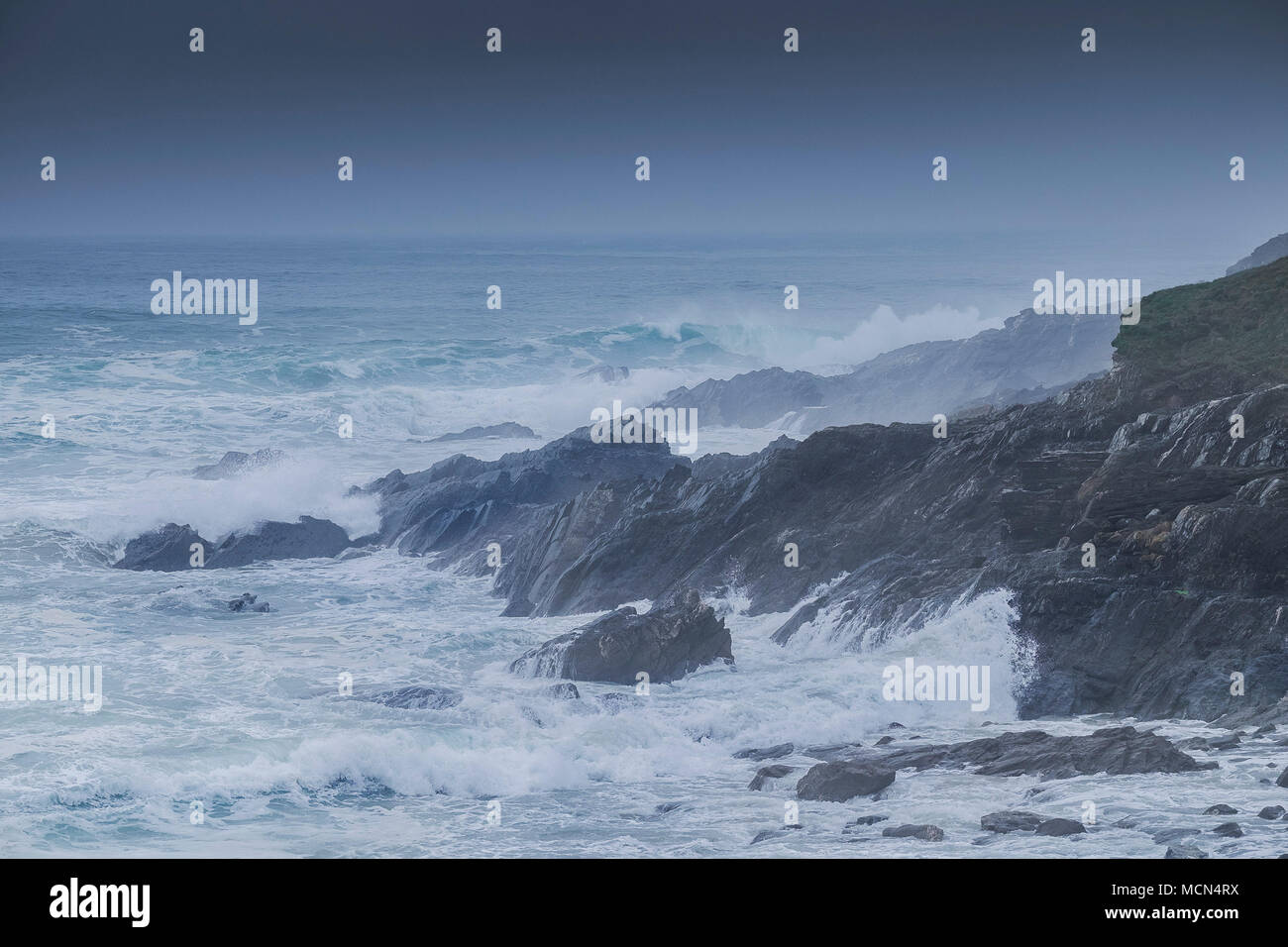 UK weather - Stormy sea conditions at Little Fistral in Newquay Cornwall. Stock Photo