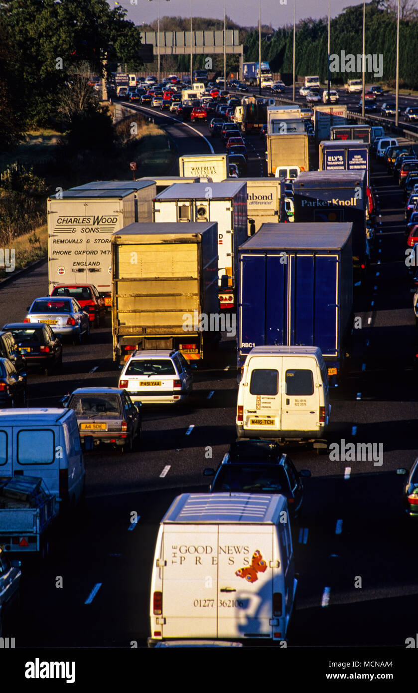 Traffic Jam M25 Motorway, Nr Junction 12, London, England, UK, GB. Stock Photo