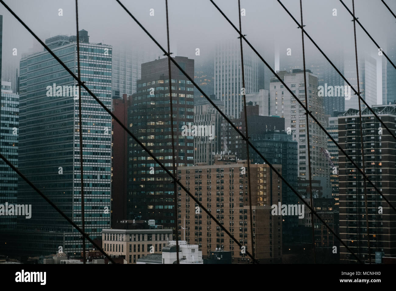rainy day on Brooklyn Bridge Stock Photo - Alamy