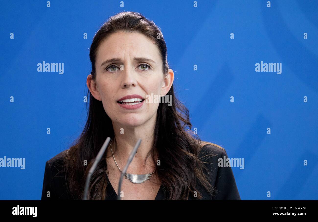 Berlin, Germany. 17 April 2018, Berlin, Germany: New Zealand's Prime Minister Jacinda Ardern speaking at a press conference in the Federal Chancellery. Photo: Kay Nietfeld/dpa Credit: dpa picture alliance/Alamy Live News Stock Photo