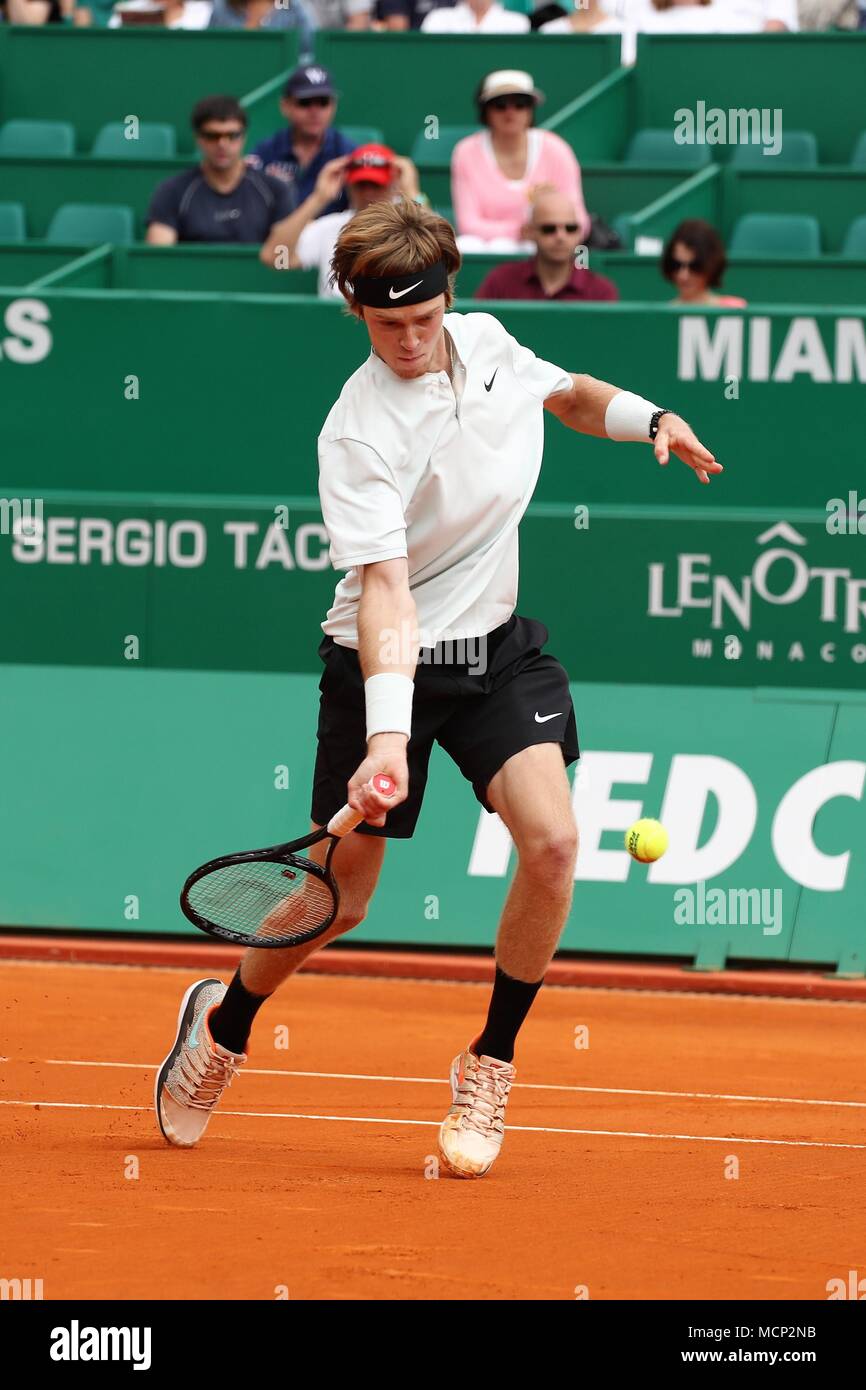 Monte Carlo, Monaco. 17th Apr, 2018. Andrey Rublev Russie during The ATP  Rolex Monte-Carlo Masters 2018, on April 14 to 22, 2018 in Monaco - Photo  Laurent Lairys / DPPI Credit: Laurent