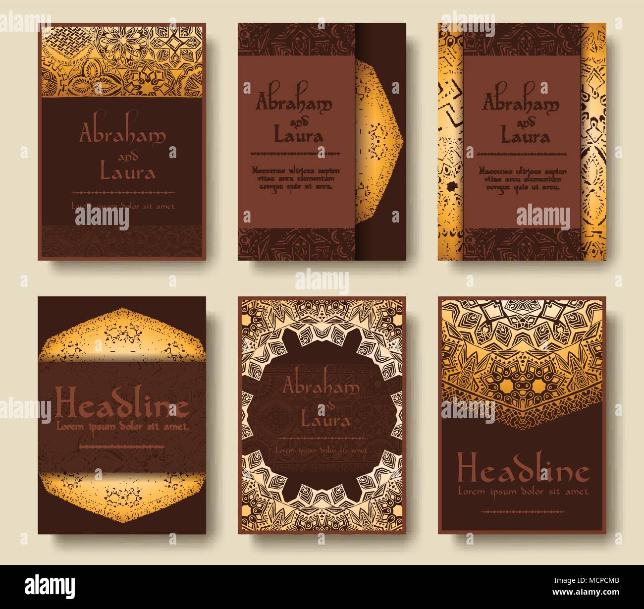 Set of traditional flyer pages ornament illustration concept. Vintage ...