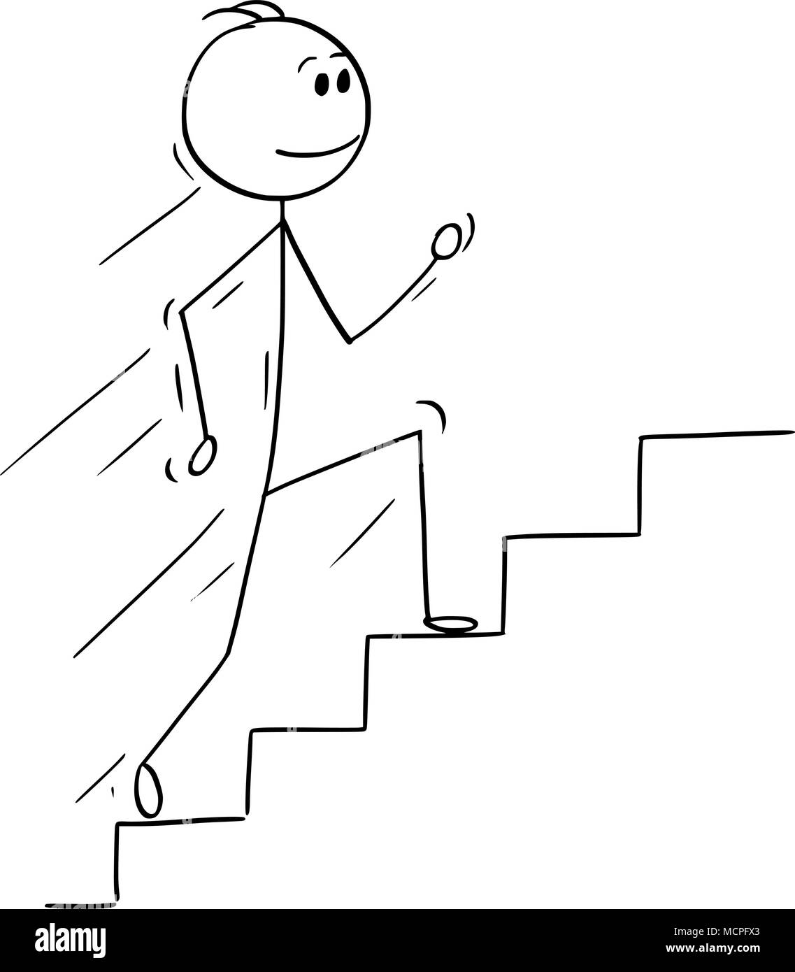 Cartoon of Man or Businessman Running Up Stairs or Staircase Stock Vector