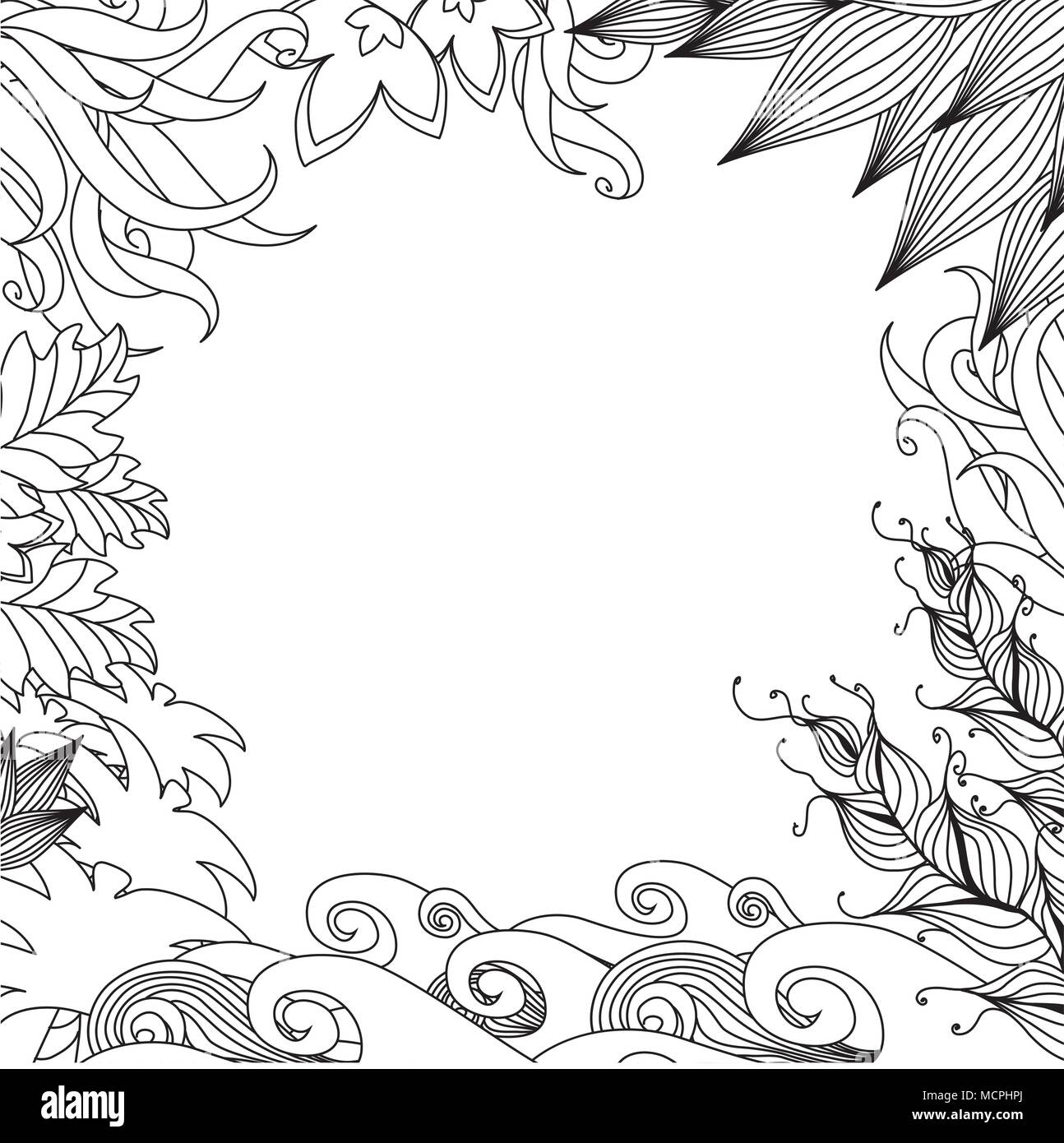 Doodle nature frame. Monochrome design style, stock vector illustration ...