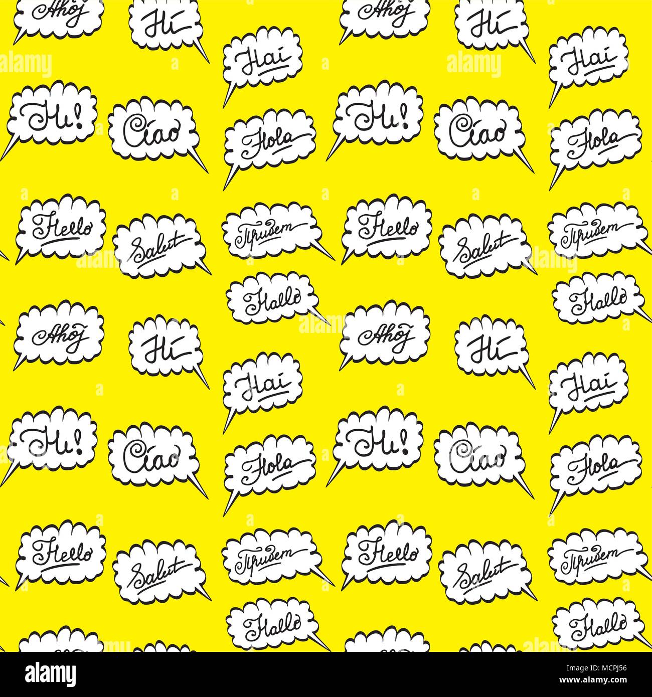 hello in different languages- seamless pattern, stock vector illustration Stock Vector