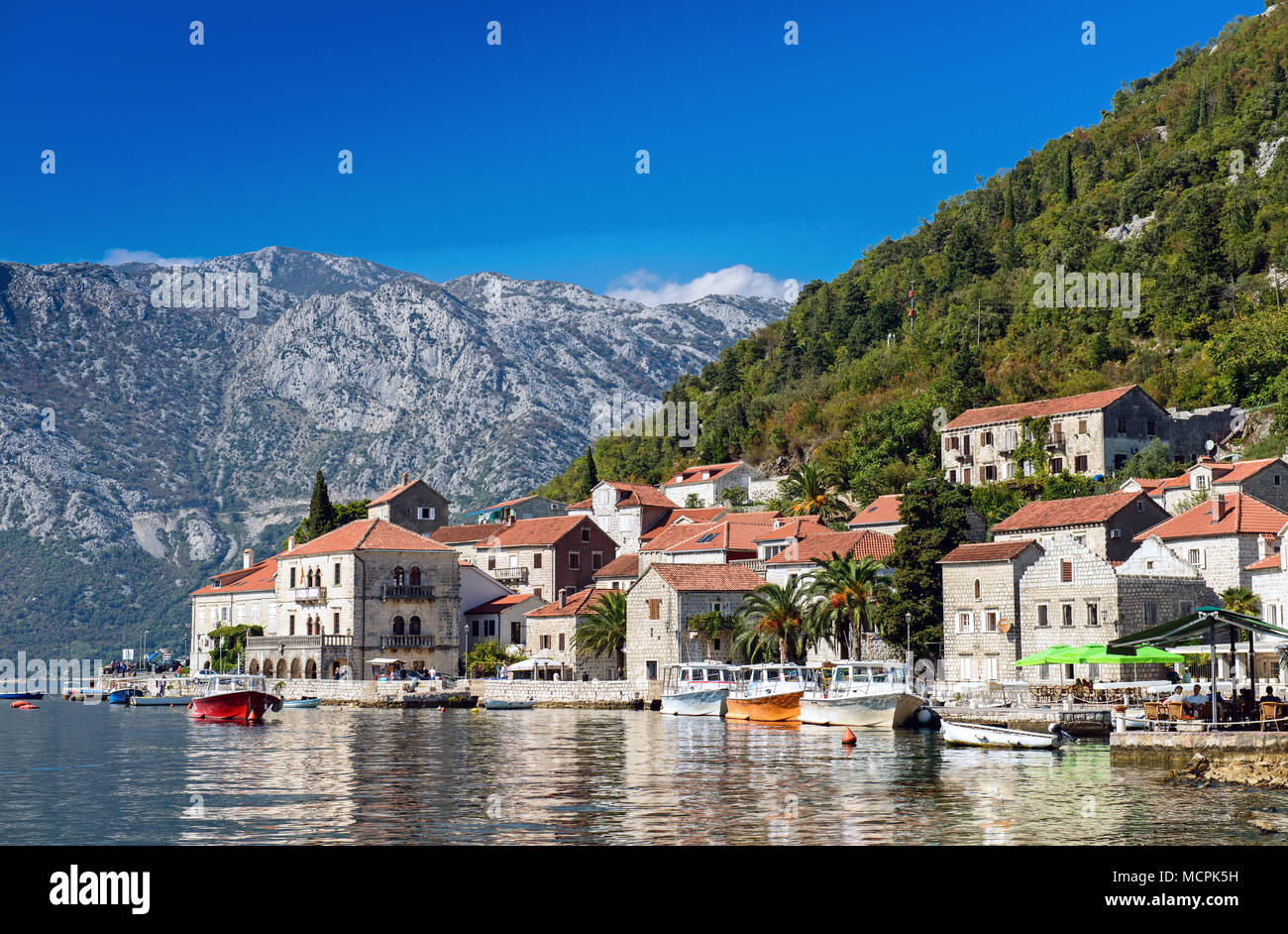 Perast town in the Bay of Kotor, Montenegro Stock Photo